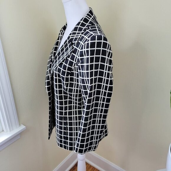 Classiques Entier Black White Pattern Blazer SZ M Two Button Cotton Blend Jacket - Picture 2 of 12
